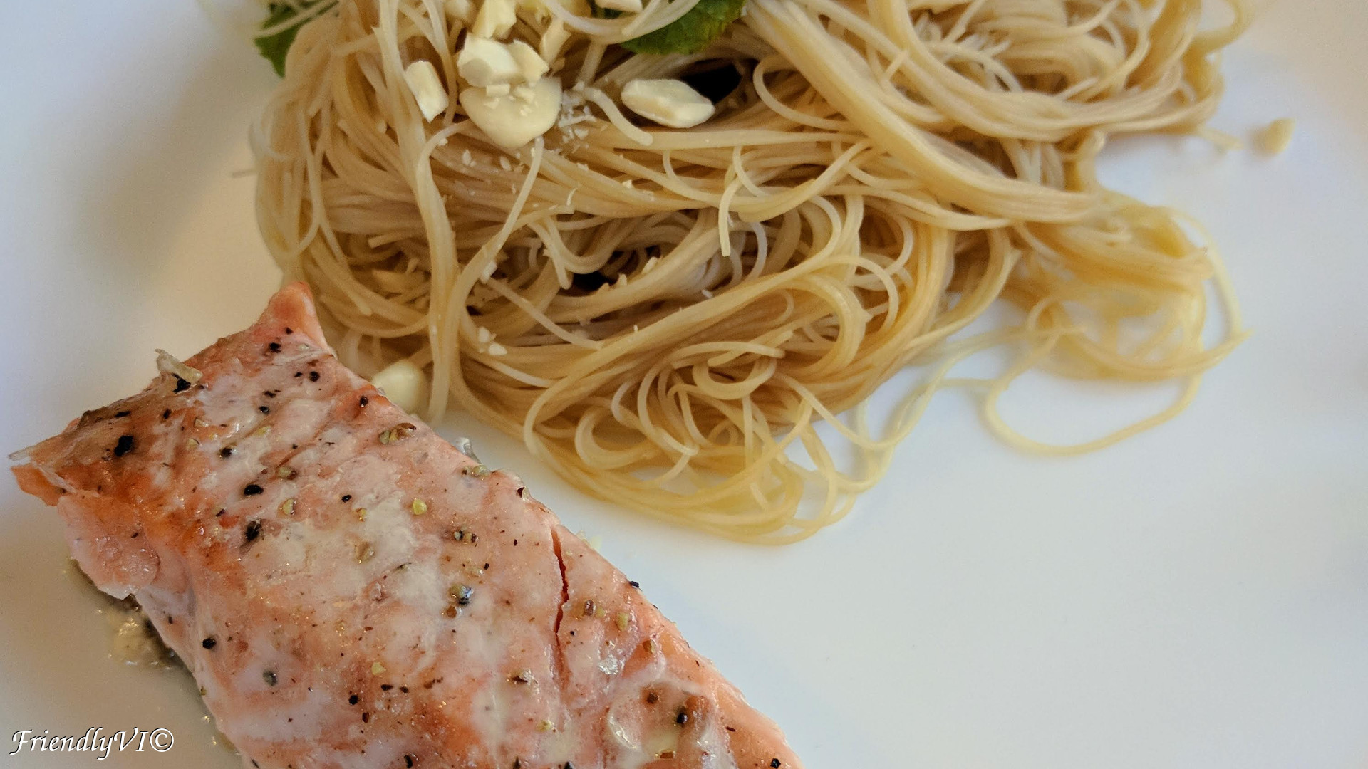 salmon with noodles