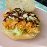 pulled chicken sandwhich with blue cheese