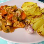 rabbit stew with baked potatoes