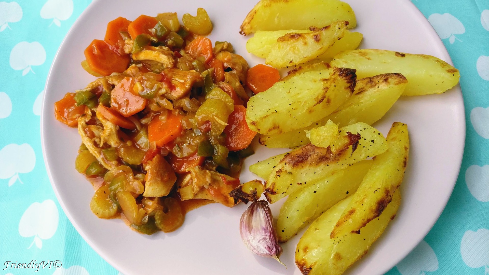 rabbit stew with baked potatoes