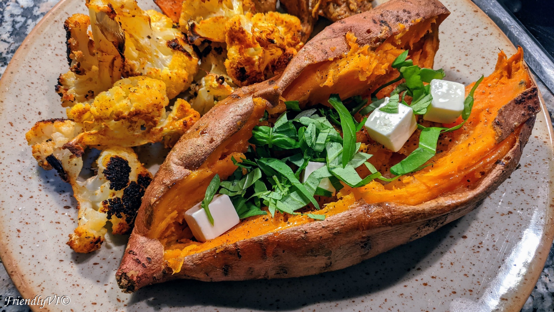 baked sweet potato with feta and basil